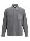 Thom Browne Long Sleeve Patch Pocket Polo Shirt In Gray