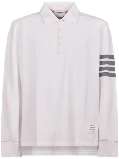 Thom Browne Long Sleeve Piqué Polo In White