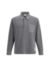 Thom Browne Long Sleeve Patch Pocket Polo Shirt In Gray