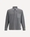 Thom Browne Long Sleeve Patch Pocket Polo Shirt In Gray