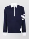Thom Browne Cotton Polo Shirt With White Collar And Cuffs In Blue