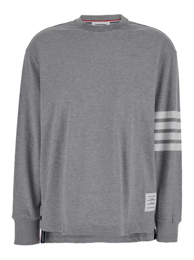 Thom Browne Long Sleeve Rugby Tee W/ Engineered 4 Bar In Medium Weight Jersey In Grey
