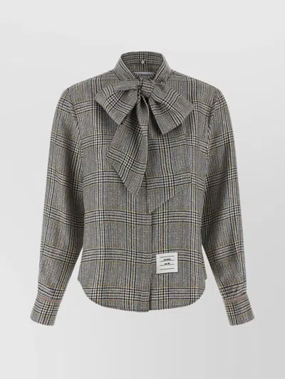 THOM BROWNE LONG SLEEVE SHIRT WITH CURVED HEM AND BOW