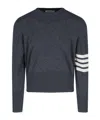 Thom Browne Crewneck Sweater With Ribbed Cuffs And Striped Sleeve
