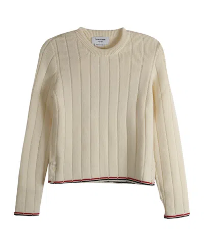 Thom Browne Long Sleeve Sweater In White