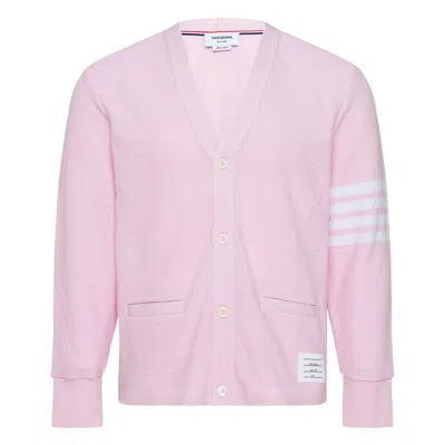 Thom Browne Long Sleeve V Neck Cardigan In Pink