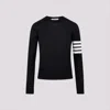Thom Browne Long Sleeve Wool Sweater With Contrasting Stripe Detail In Black
