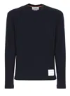 Thom Browne Ribbed Wool Blend Knit Pullover In Blue
