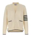 Thom Browne Wool Cardigan With Striped Sleeve Detail In Neutral