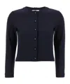 Thom Browne Cropped Black Cardigan With Button Anchor Motifs In Blue