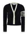 Thom Browne 4-bar Pointelle Cable Virgin Wool Cardigan In Black