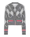 Thom Browne Argyle V Neck Cardigan In Merino Wool In Gray