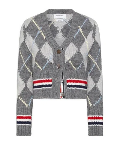 THOM BROWNE ARGYLE-INTARSIA V-NECK CARDIGAN