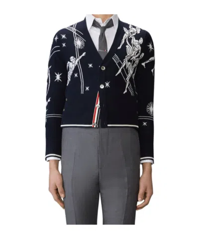 Thom Browne Long-sleeved Cardigan In Navy Blue