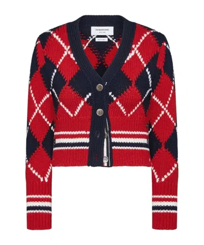 Thom Browne Long-sleeved Cardigan In Red