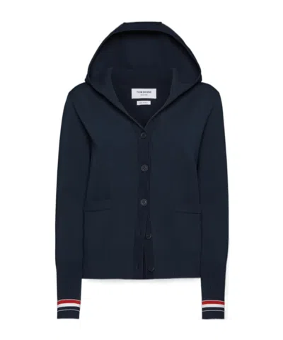 Thom Browne Long-sleeved Hooded Cardigan In Blue