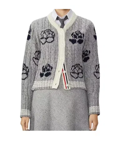 Thom Browne Long-sleeved Knitted Cardigan In Gray
