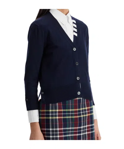Thom Browne V-neck Button-up Cardigan In Black
