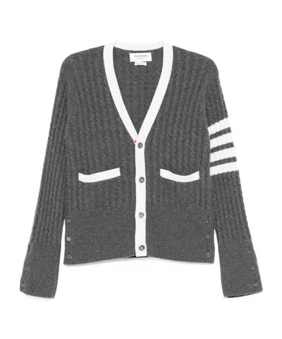Thom Browne Long-sleeved Knitted Cardigan In Gray