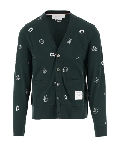 Thom Browne Long-sleeved Knitted Cardigan In Green