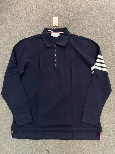 Thom Browne Long-sleeved Polo Shirt In Blue