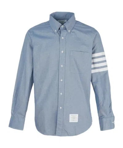 Thom Browne Flannel 4-bar Straight Fit Shirt Man Polo Shirt Multicolored Size L Cotton In Blue