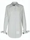 Thom Browne Long-sleeved Shirt With Vertical Stripes And Bow Cuffs In Gray