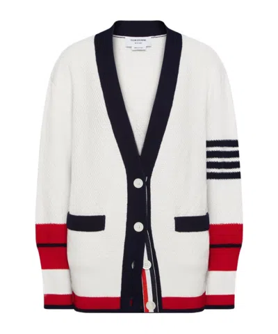 Thom Browne Long-sleeve Knitted Cardigan In White