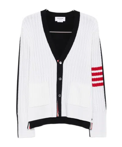 Thom Browne Long-sleeve Single-breasted Cardigan In White