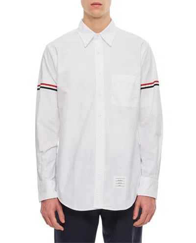 Thom Browne Button-down Collar Grosgrain-trimmed Cotton-poplin Shirt In White