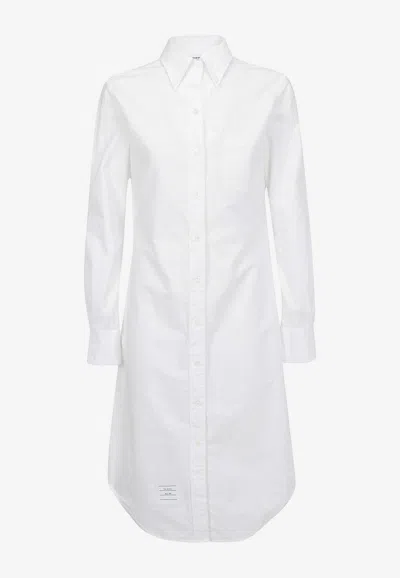 Thom Browne Long-sleeved Midi Shirt Dress In White