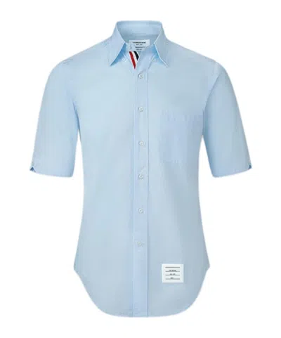 Thom Browne Short Sleeve Poplin Shirt Chest Pocket In Blue