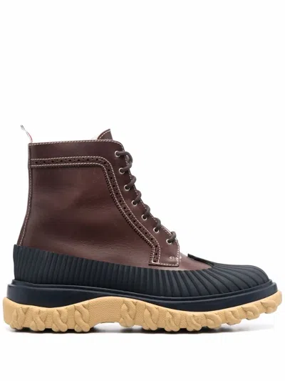 Thom Browne Longwing Panelled Duck Boots In Brown