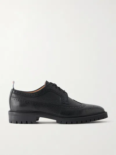 Thom Browne Longwing Pebble-grain Leather Brogues In Black