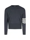 Thom Browne Crewneck Sweater With Ribbed Cuffs And Striped Sleeve