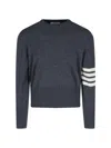 Thom Browne Crewneck Sweater With Ribbed Cuffs And Striped Sleeve