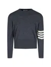 Thom Browne Crewneck Sweater With Ribbed Cuffs And Striped Sleeve