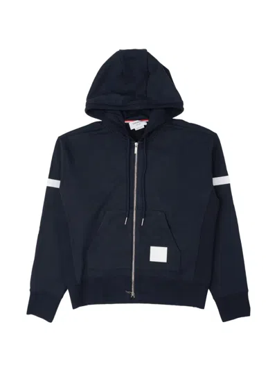 Thom Browne Loopback Jersey Armband Relaxed Zip Up Hoodie "navy" In Blue