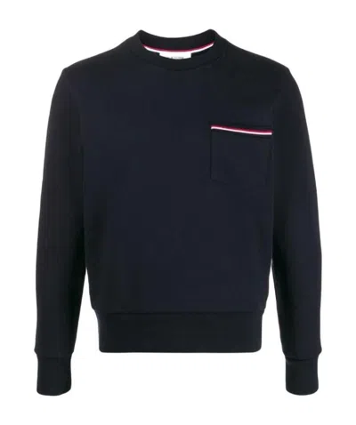 Thom Browne Loopback Stripe Pocket Sweatshirt In Black