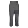 Thom Browne Cropped Trousers With Striped Pattern And Button Detailing In Grey