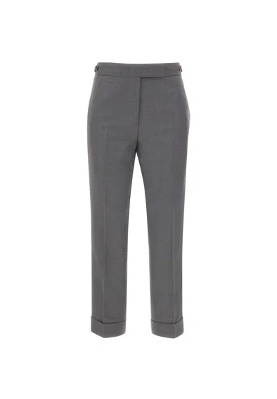Thom Browne Low Rise Side Tab Wool Trousers In Grey
