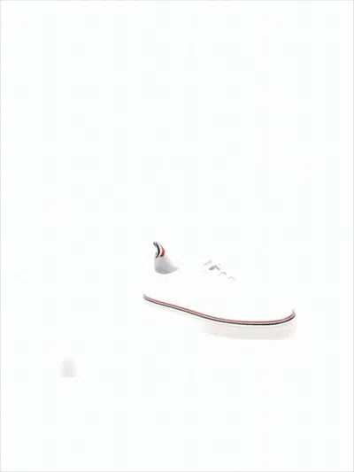Thom Browne Low-top Calf Leather Sneakers With Stripe Accents In White