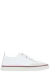 Thom Browne Low-top White Leather Sneakers With Suede Accents And Signature Detailing In White