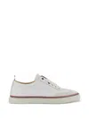 Thom Browne Low-top White Leather Sneakers With Suede Accents And Signature Detailing In Gray