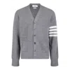 Thom Browne Medium Grey Wool Cardigan With Distinctive Stripe Detail In Gray