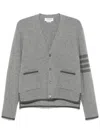 Thom Browne Grey Cardigan With V Neck And Striped Detail On The Sleeve In Wool Man