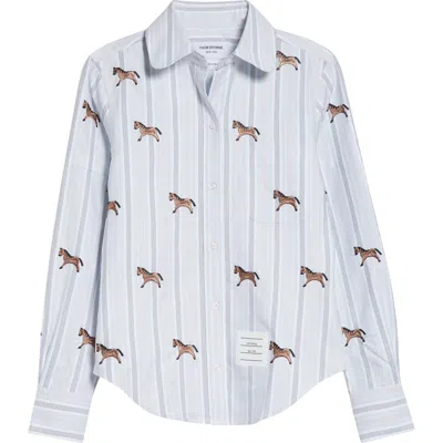 Thom Browne Lunar New Year Horse Embroidered Oxford Button-up Shirt In Blue