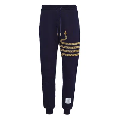 Thom Browne Lunar New Year Sweatpants With Gold 4 Bar Snakes Men In Blue