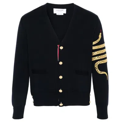 Thom Browne Lunar New Year Wool 4-bar V Neck Cardigan With Pocket Men Men In Black