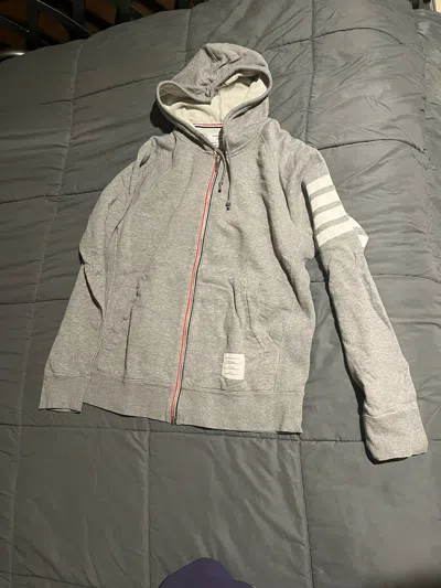Pre-owned Thom Browne Made In Japan Terry Cloth Zip Up Hoodie Sweatshirt In Grey